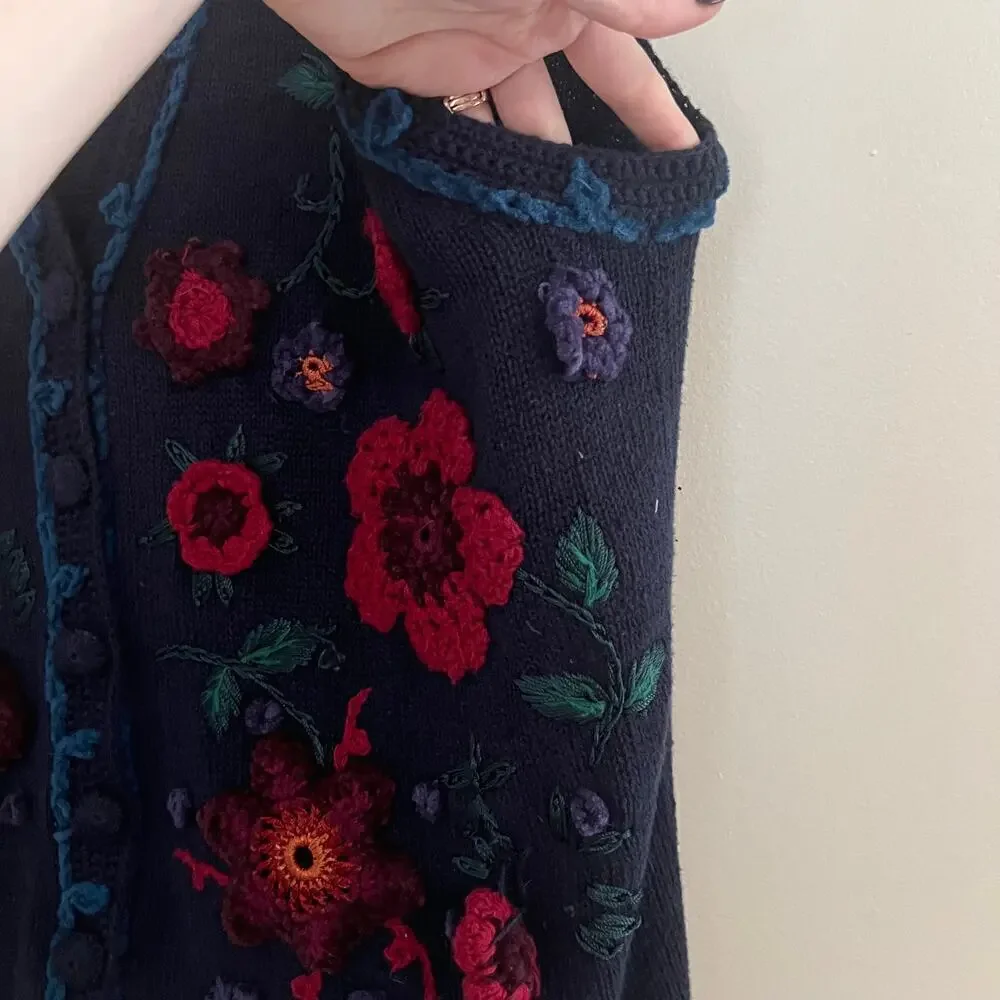 Vintage Erika Ramie Cotton Blend Crochet Floral Button Front Vest Cottagecore - Picture 7 of 9